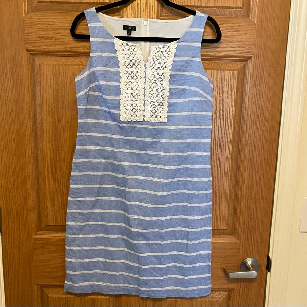 Talbots sleeveless striped linen blend dress